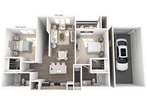 Floor plan for 2 beds, 2 baths, 1105 sqft